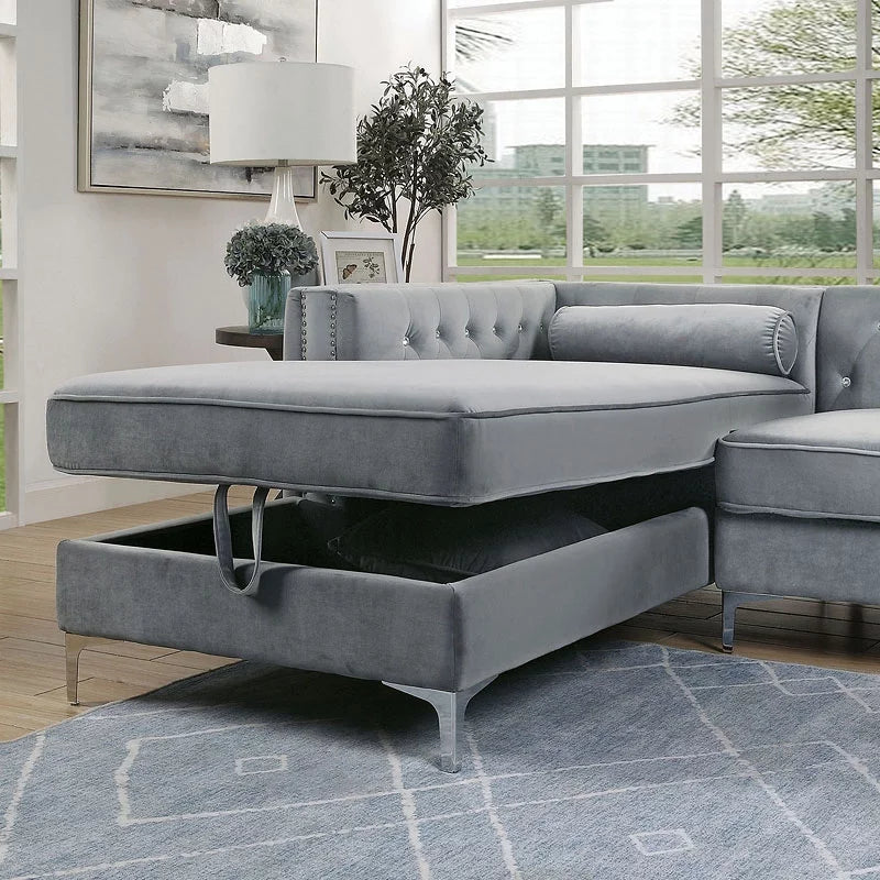 2pc Sectional Sofa Chaise with Storage Grey Flannelette Fabric E64672