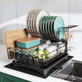 Large 2 Tier Black Dish Drying Rack with Drainboard Set V9813