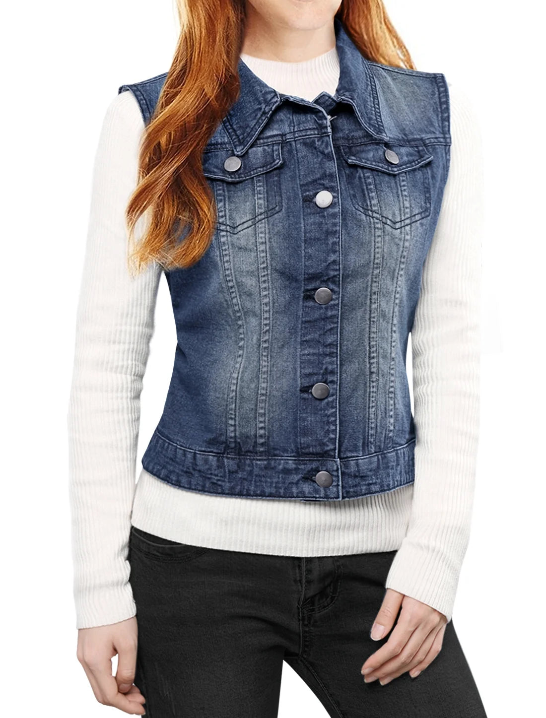 Dark Blue Denim Sleeveless Vest Jacket XL N658952