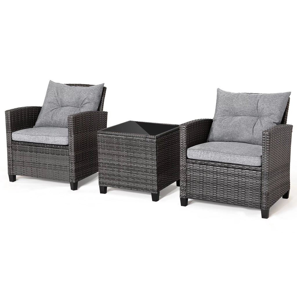3 Pcs Patio Rattan Sofa Set with Grey Cushion M766
