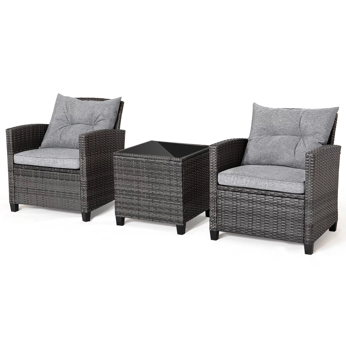 3 Pcs Patio Rattan Sofa Set with Grey Cushion M766