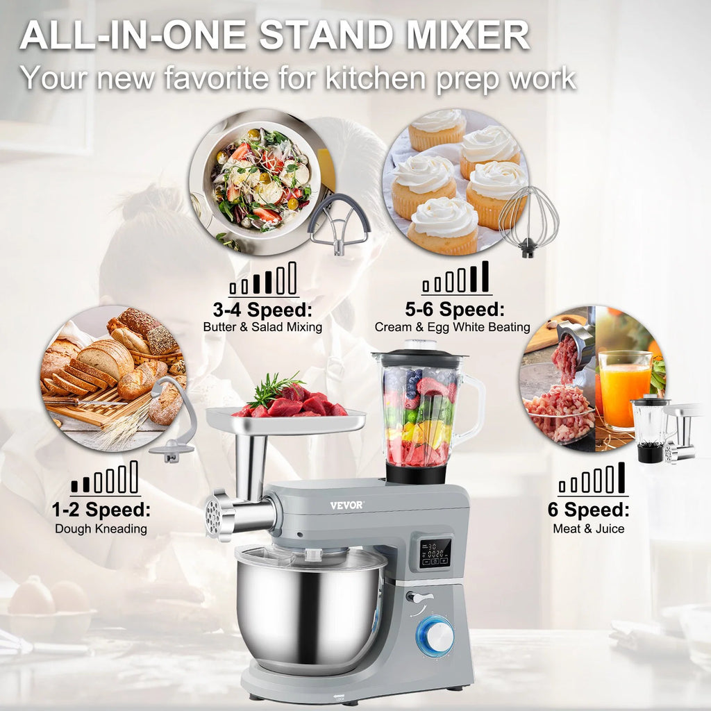5 in 1 660W Tilt-Head Electric Stand Mixer with 7.4 Qt Stainless Bowl T127226
