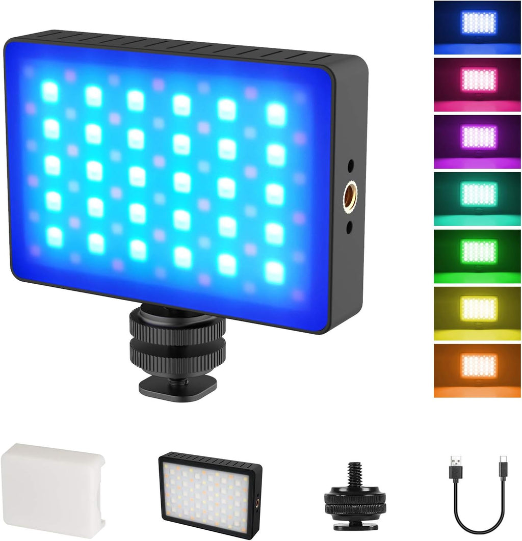 0-360 Full Color RGB Video Light, Portable LED Camera Lights Panel, 3000mAH Rechargeable, Pack of 2 Y79883