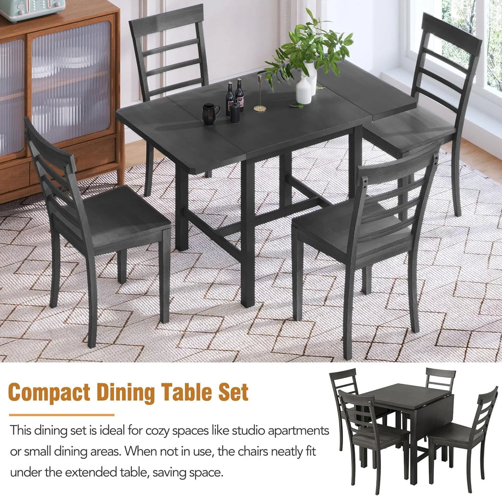 Wood Drop Leaf Dining Table Set with 4 Ladder Back Chairs Grey V168002