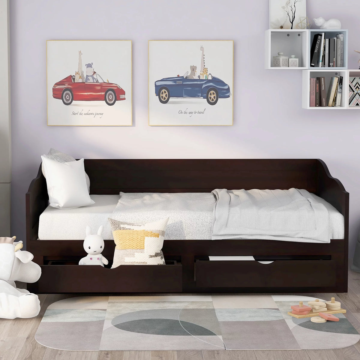 Wooden Daybed with Trundle and Two Storage Drawers F87031