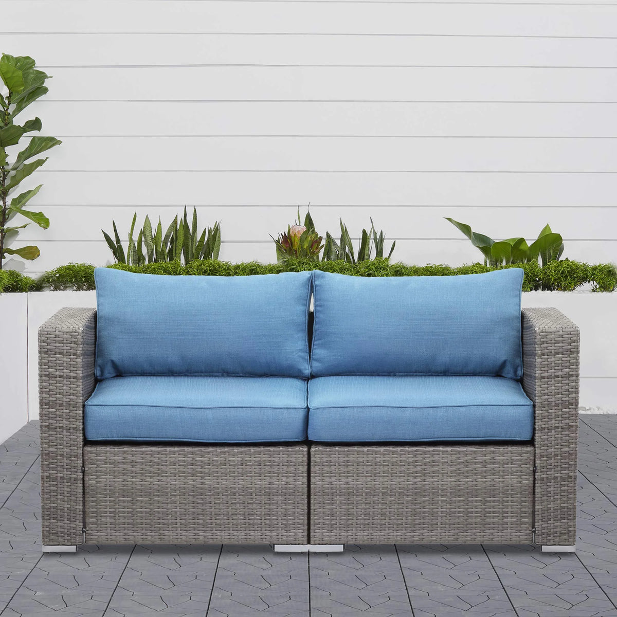 Blue Wicker Outdoor Loveseat Set Y3298