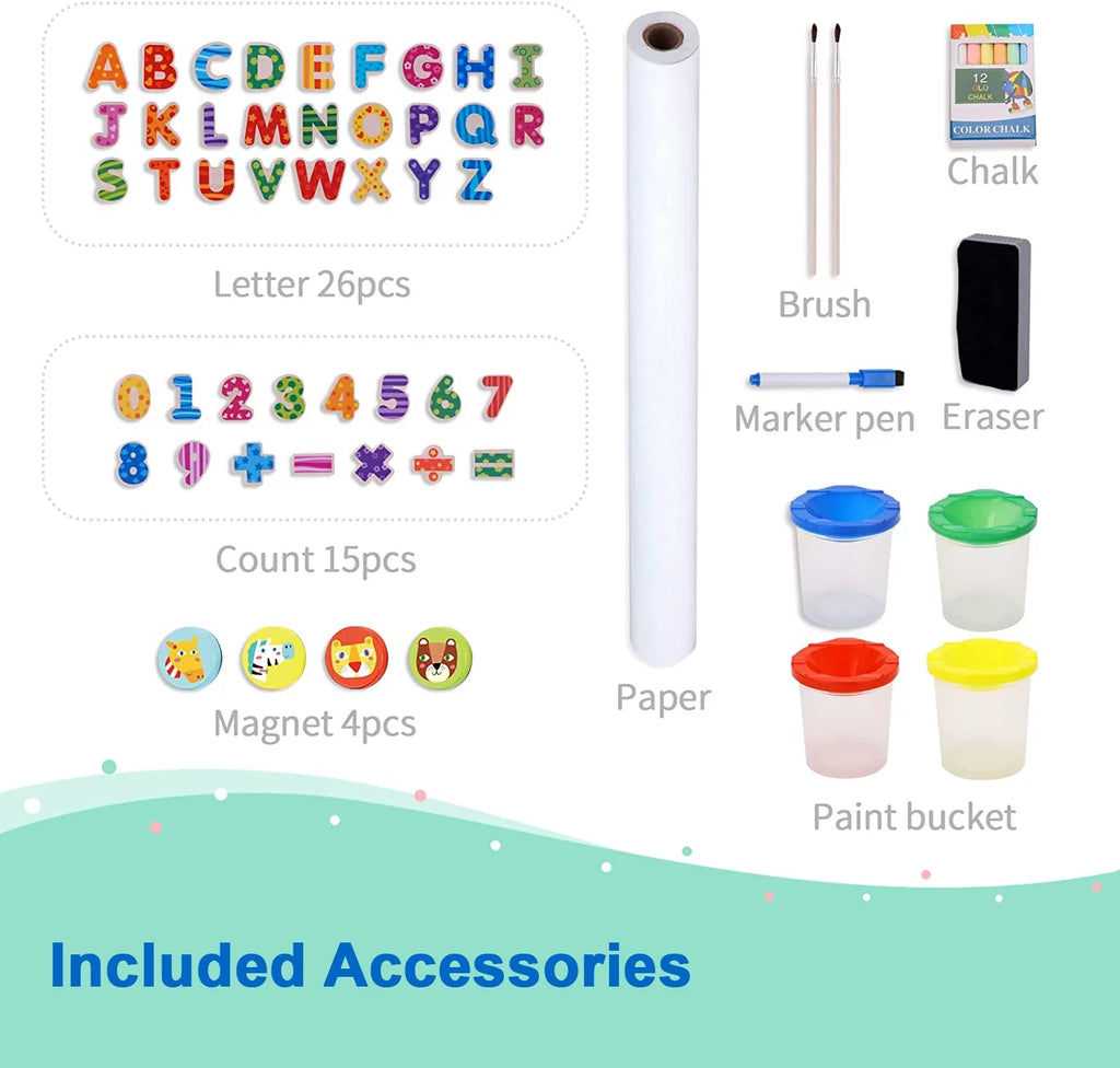 Wooden Easel with Magnetic Whiteboard, Chalkboard, Paper Roll O190