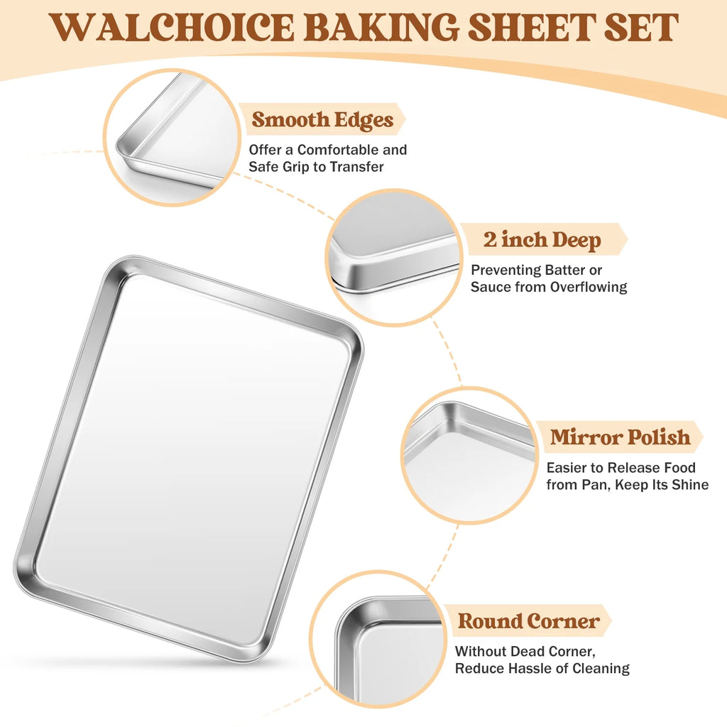 Stainless Steel Baking Sheet Set of 2 with 50 Parchment Papers, 16” x 12” x 1” X720