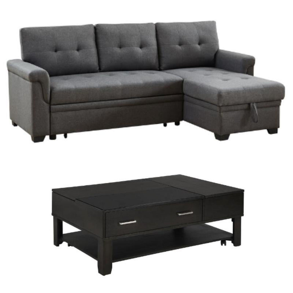 2-Piece Set with Reversible Sleeper Sofa and Coffee Table in Gray W895806
