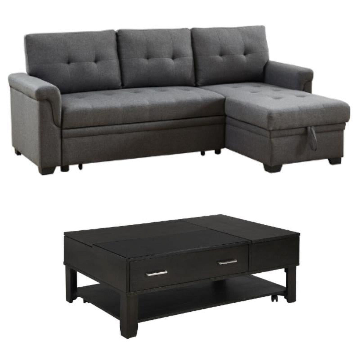 2-Piece Set with Reversible Sleeper Sofa and Coffee Table in Gray W895806