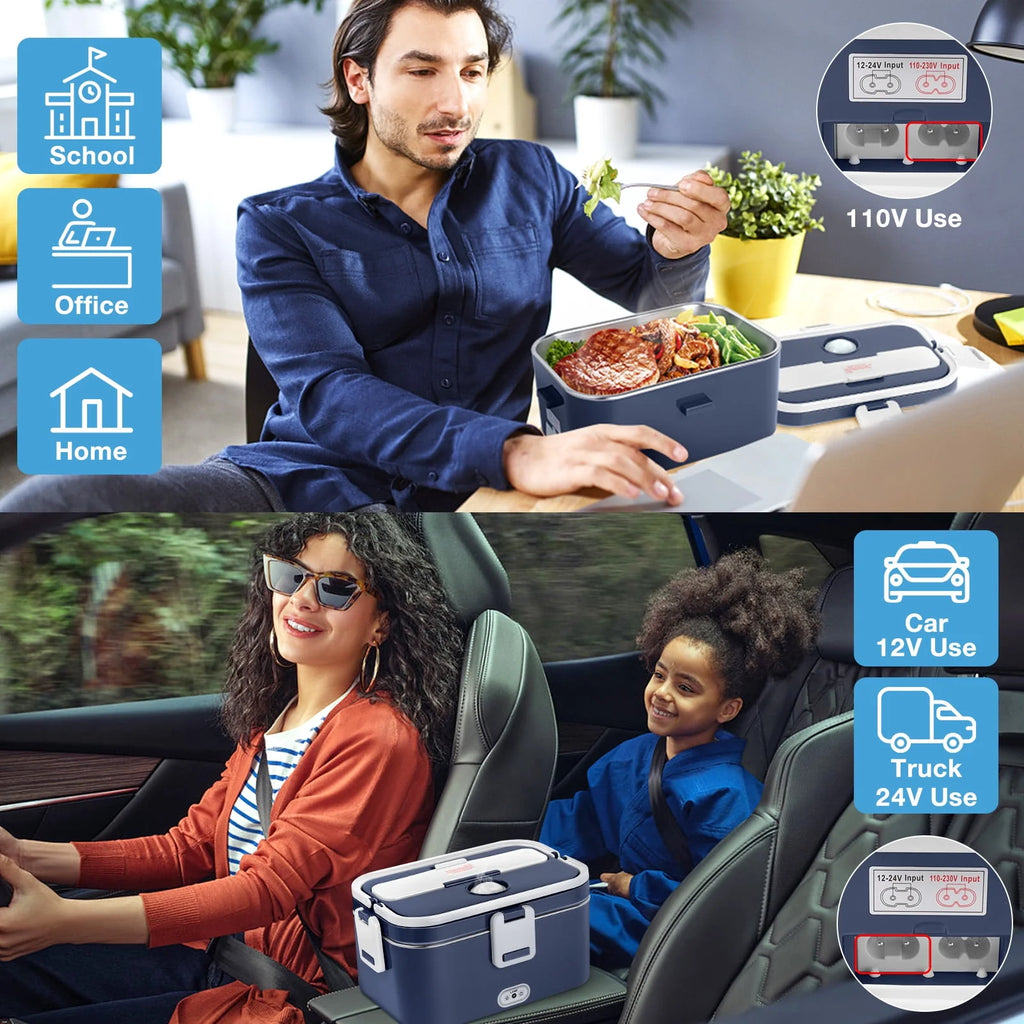 Electric Lunch Box Food Heater 60W 1.8L Stainless Steel Green Royal Blue P561