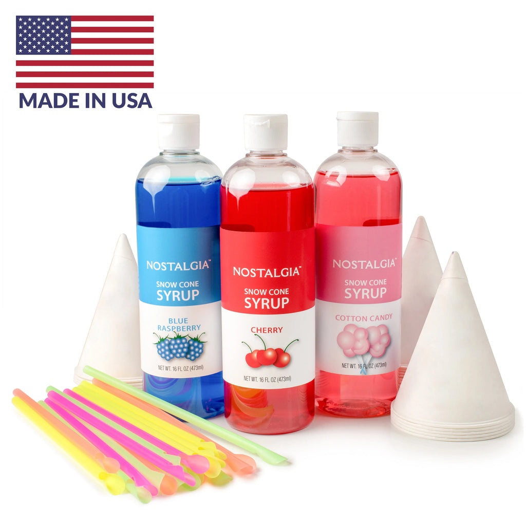 16-Ounce Snow Cone Syrups, Cups and Spoon-Straws Party Kit H2516