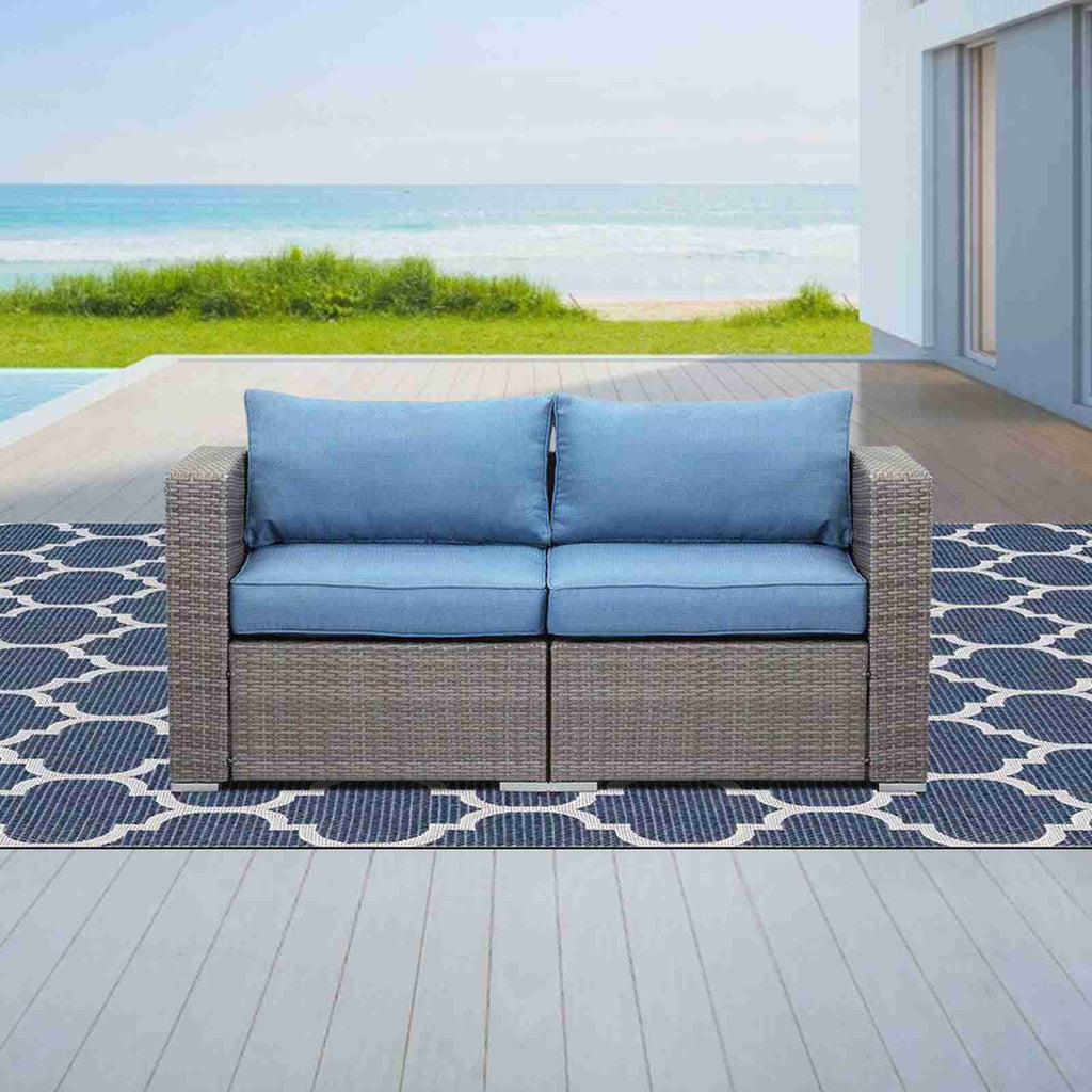 Blue Wicker Outdoor Loveseat Set Y3298