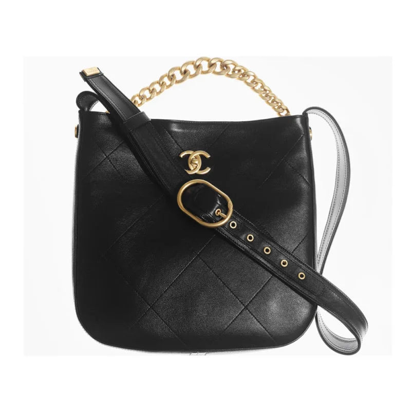 Black Calfskin Hobo Handbag B7540