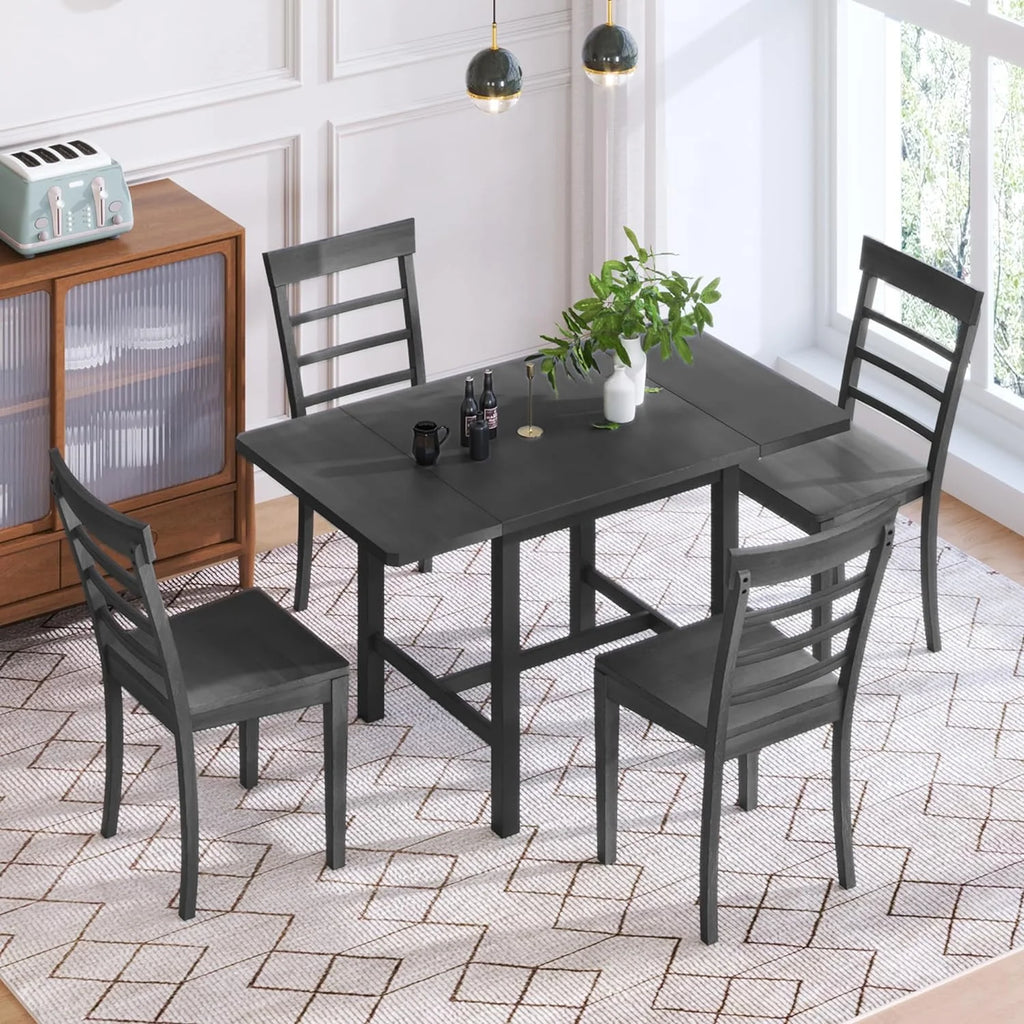 Wood Drop Leaf Dining Table Set with 4 Ladder Back Chairs Grey V168002