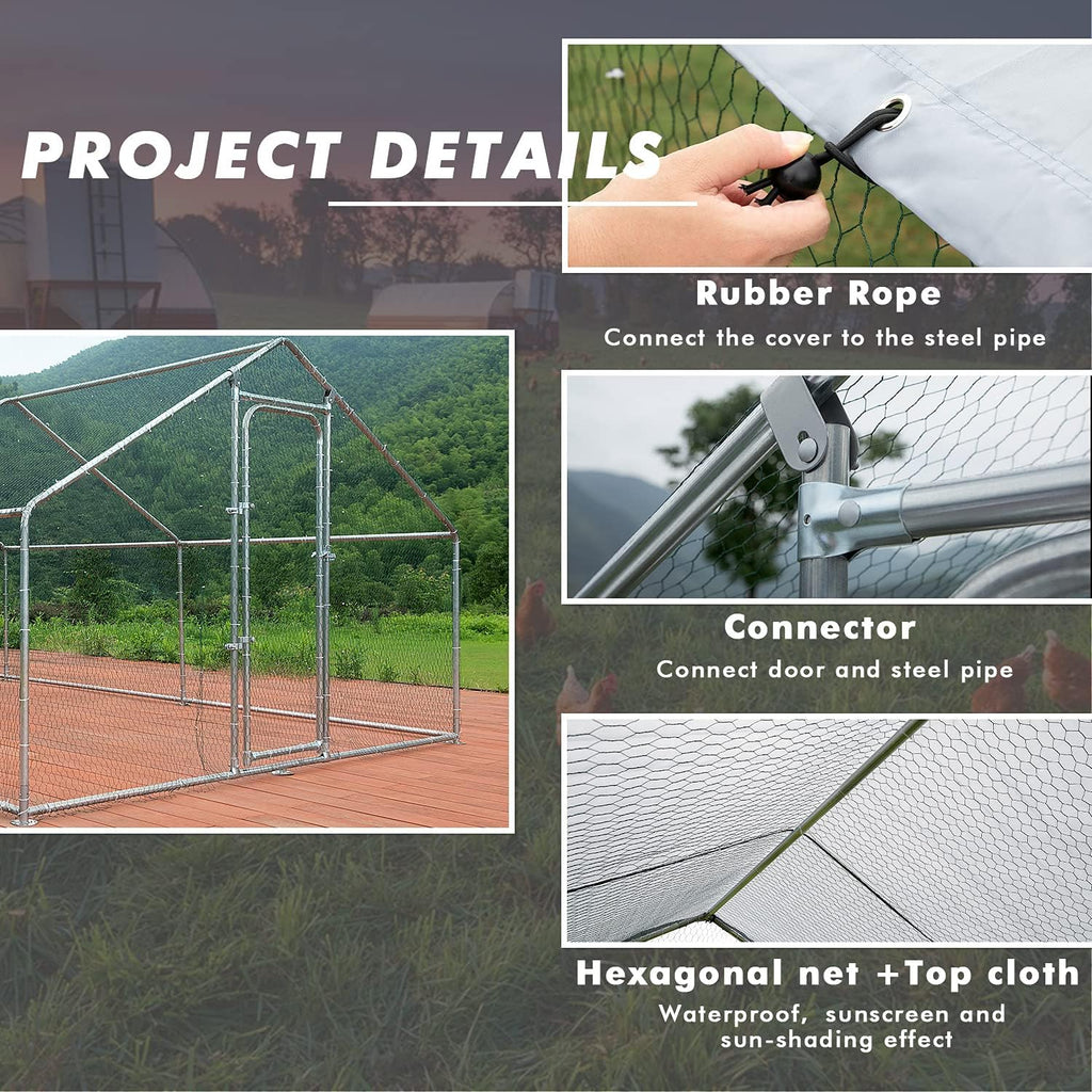 Large Metal Chicken Coop Run Outdoor Poultry Cage I6147