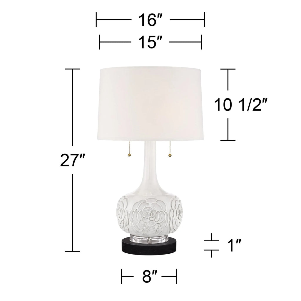 Table Lamp with White Floral Ceramic Drum Shade Q7660