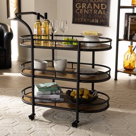 Distressed Wood and Metal Bar Cart T9252