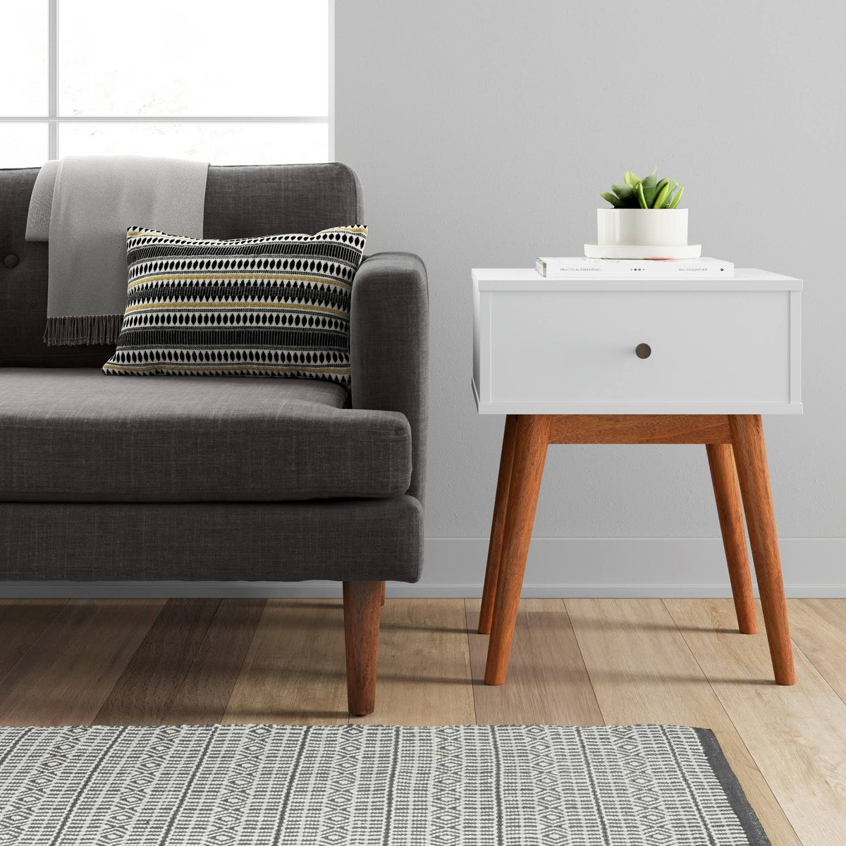White/Brown Mid Century Two-Tone Side Table D726