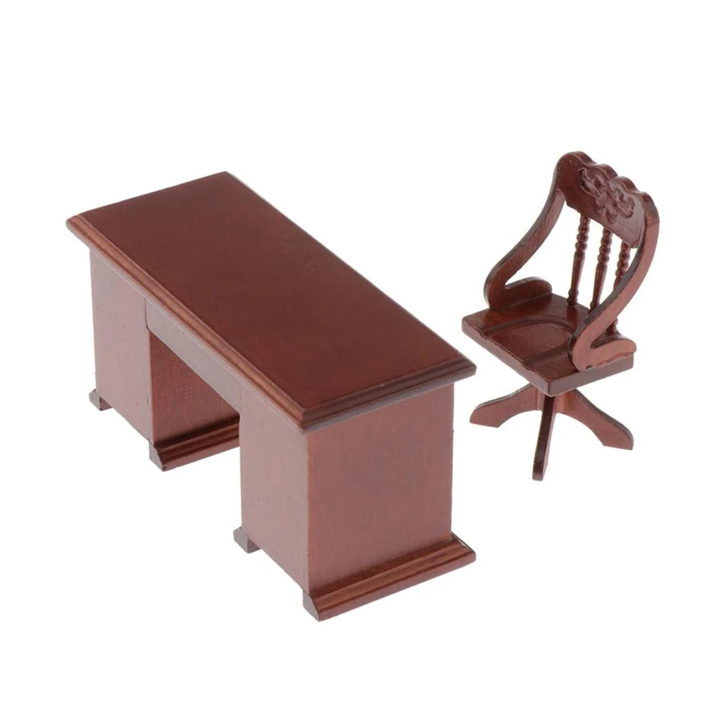 1:12 Scale Wooden Dollhouse Writing Desk and Chair Model C921112