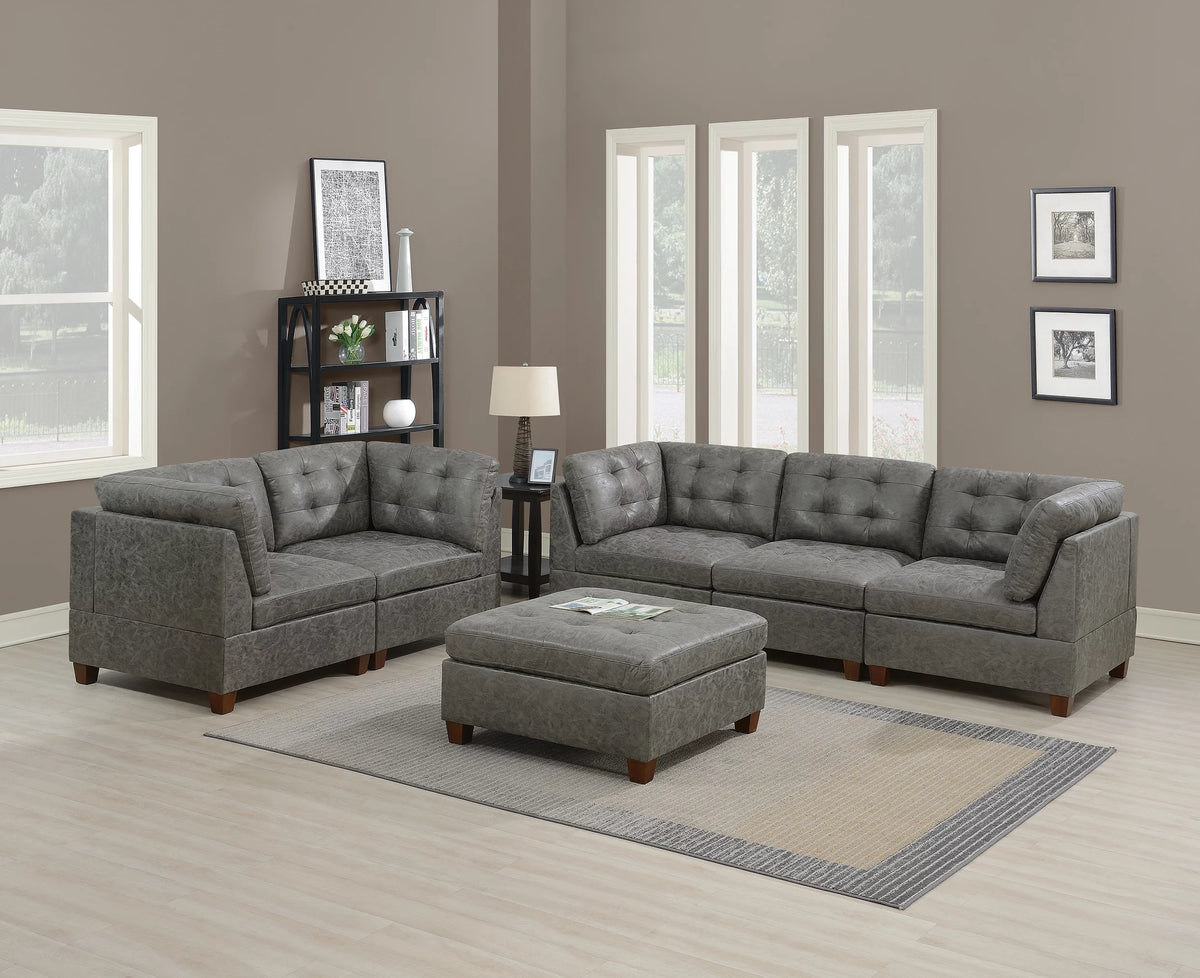 Antique Grey 6Pc Leatherette Modular Sofa Set O2467