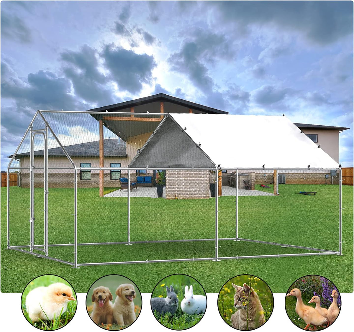 Large Metal Chicken Coop Run Outdoor Poultry Cage I6147