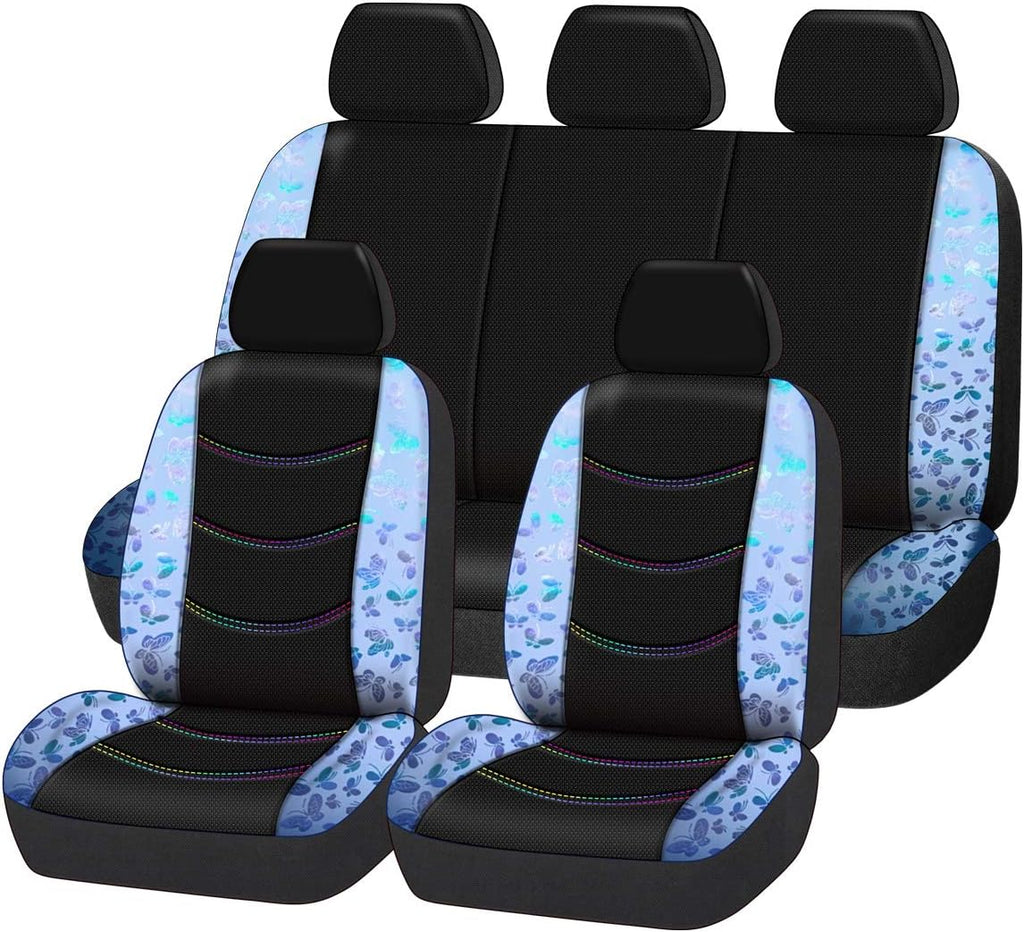 Butterfly Leather Car Seat Covers Full Set (Dark Blue) O993776