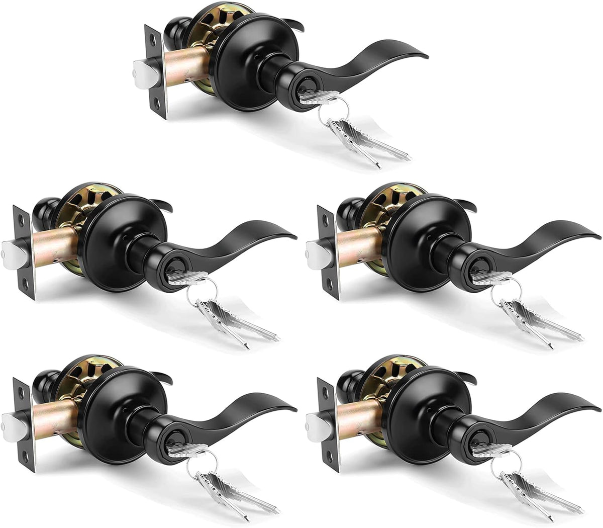 Matte Black 6 Pack Interior Door Levers Locksets Knobs T20261