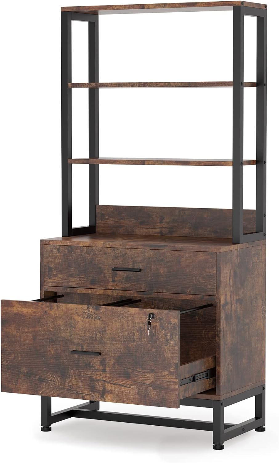 2 Drawer Lateral File Cabinet with Lock, Letter Size, Dark Brown N75984