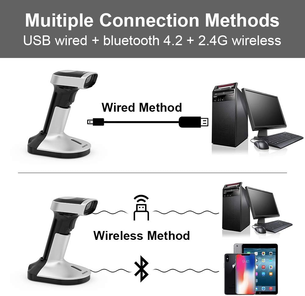 Wireless and Wired Handheld Barcode Scanner with Stand, Pack of 2 Y864