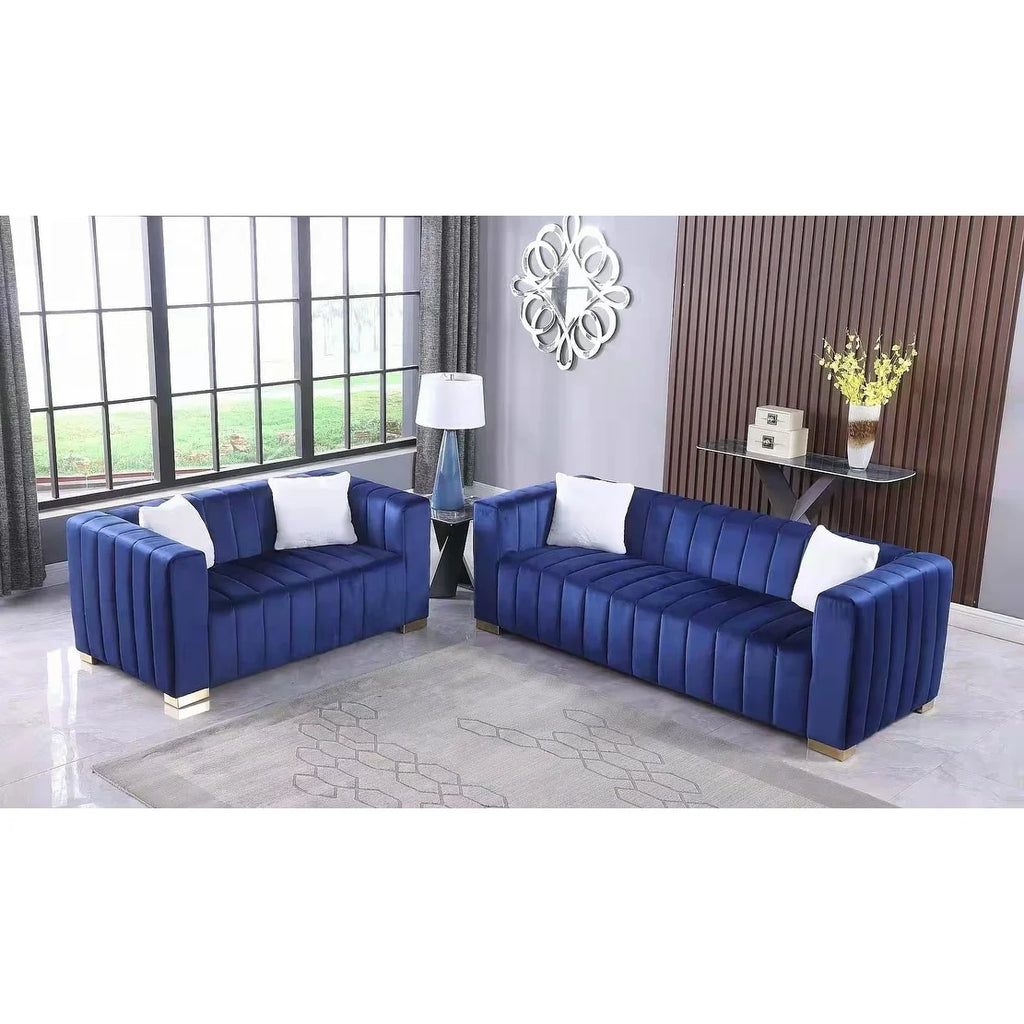 Navy Blue Velvet 2-Seat Sofa Q786