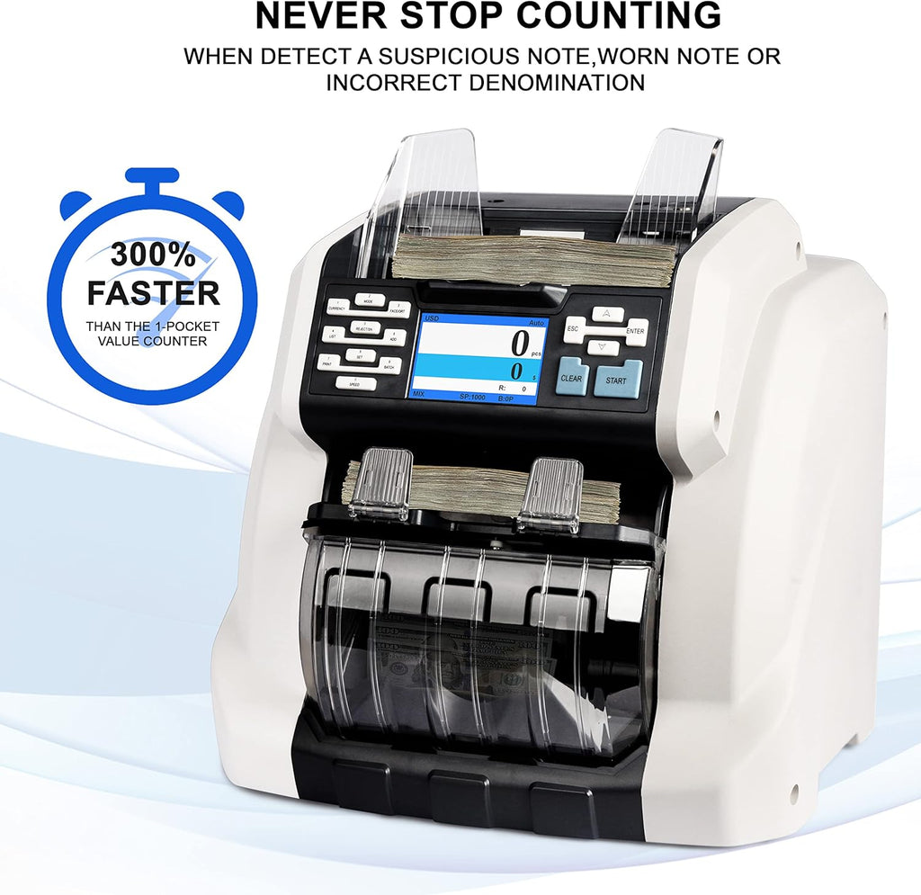 Two-Pocket Mixed Denomination Money Counter with Counterfeit Detection I744