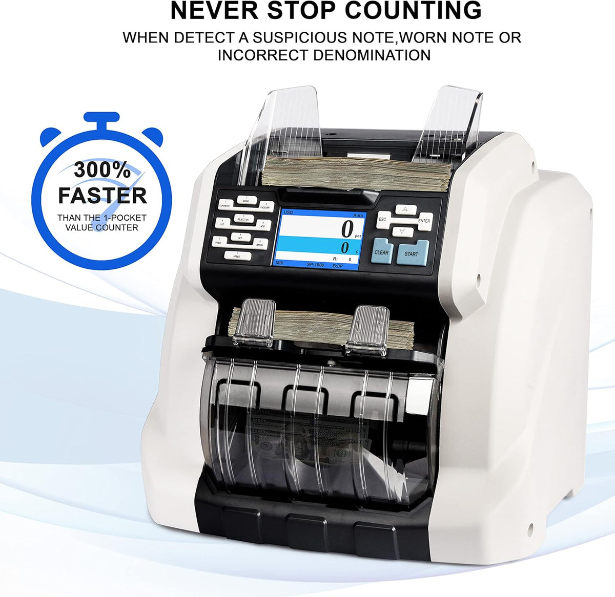 Two-Pocket Mixed Denomination Money Counter with Counterfeit Detection I744