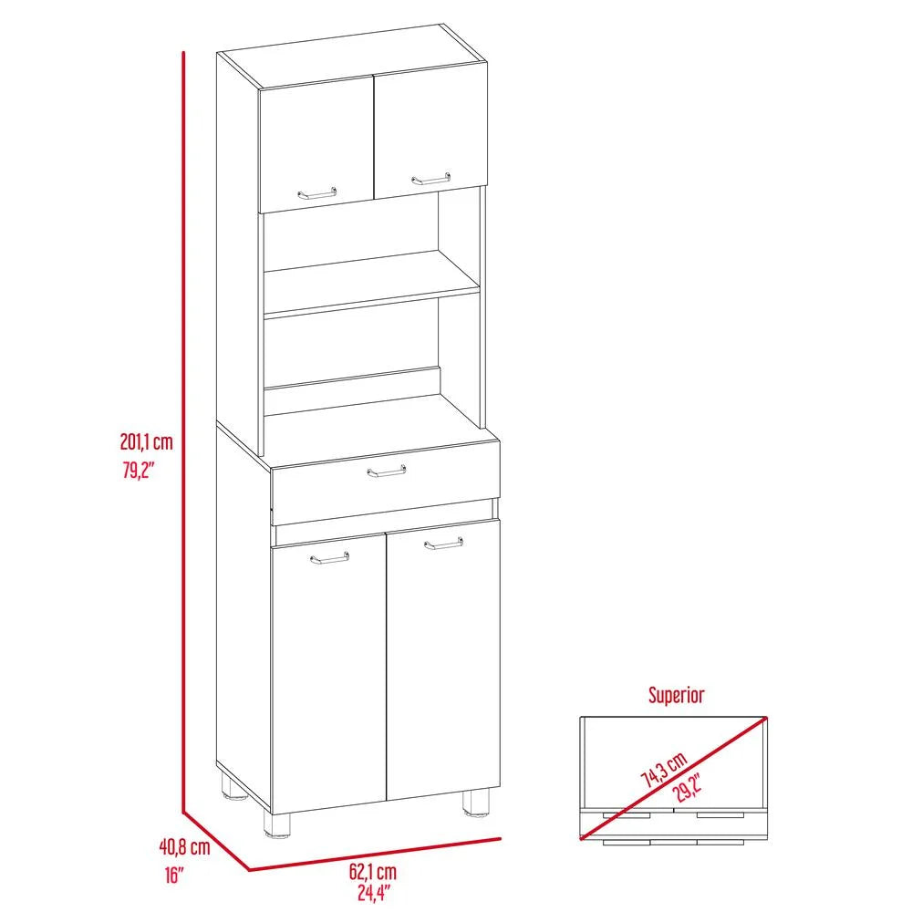 Smokey Oak White Microwave Pantry Cabinet W52333