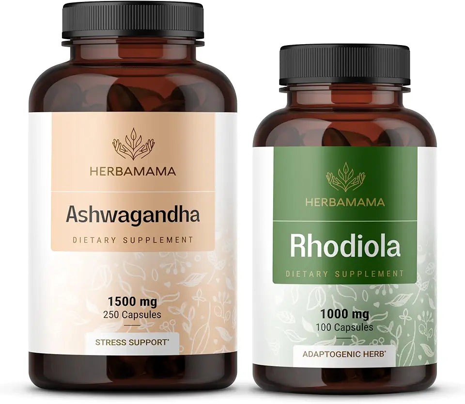 Ashwagandha and Rhodiola Rosea 1500mg and 1000mg Vegan Capsules 2 Pack Z374
