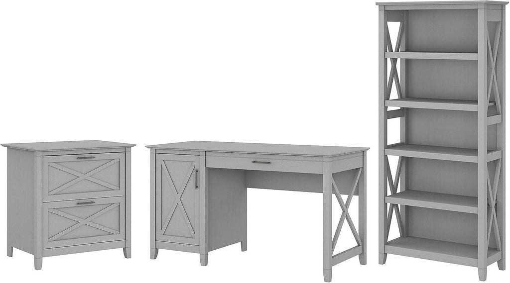54W Reclaimed Pine Computer Desk with 2 Drawer Lateral File Cabinet and 5 Shelf Bookcase L45506