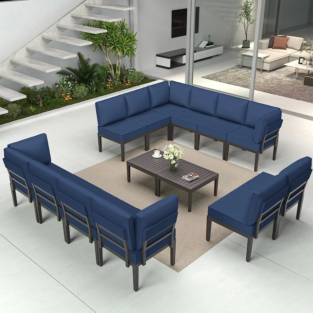 14 Pieces Aluminum Outdoor Sectional Sofa Set with Cushion and Coffee Table S575