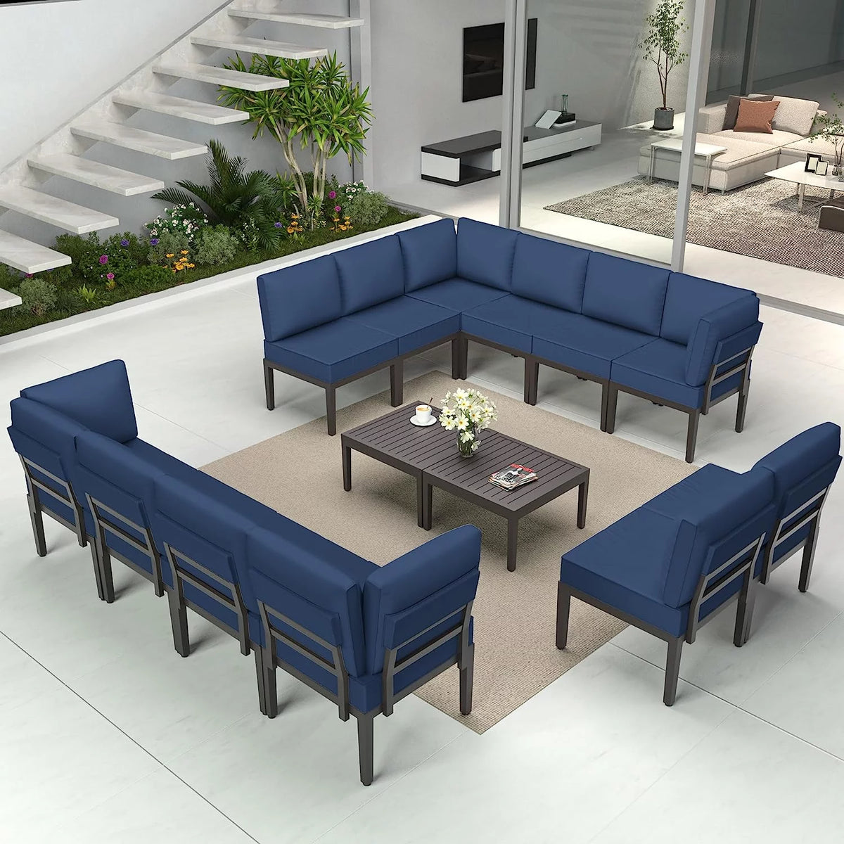 14 Pieces Aluminum Outdoor Sectional Sofa Set with Cushion and Coffee Table S575
