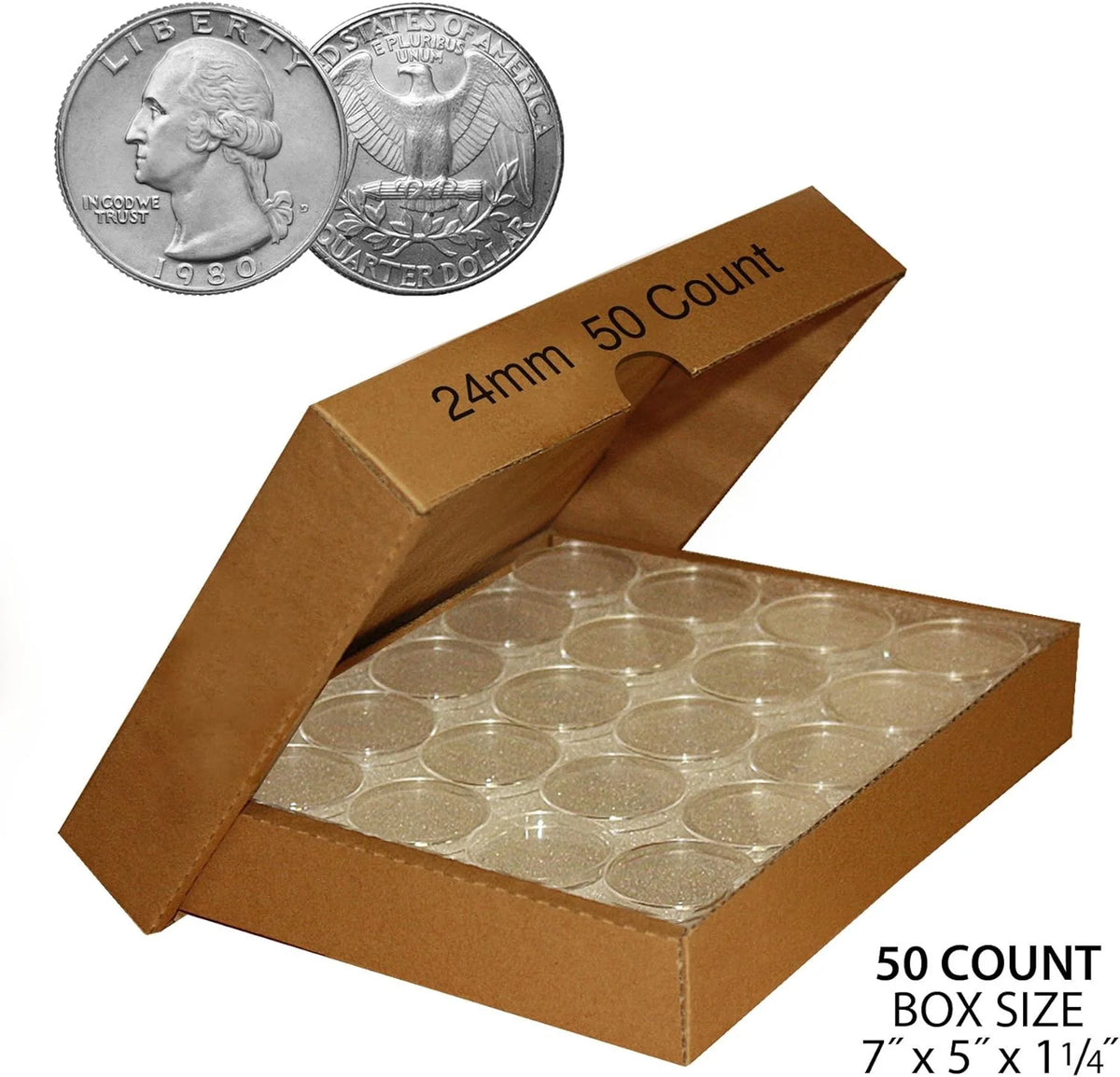 50 Quarter Direct-Fit Airtight 24Mm Coin Capsule Holder R180110