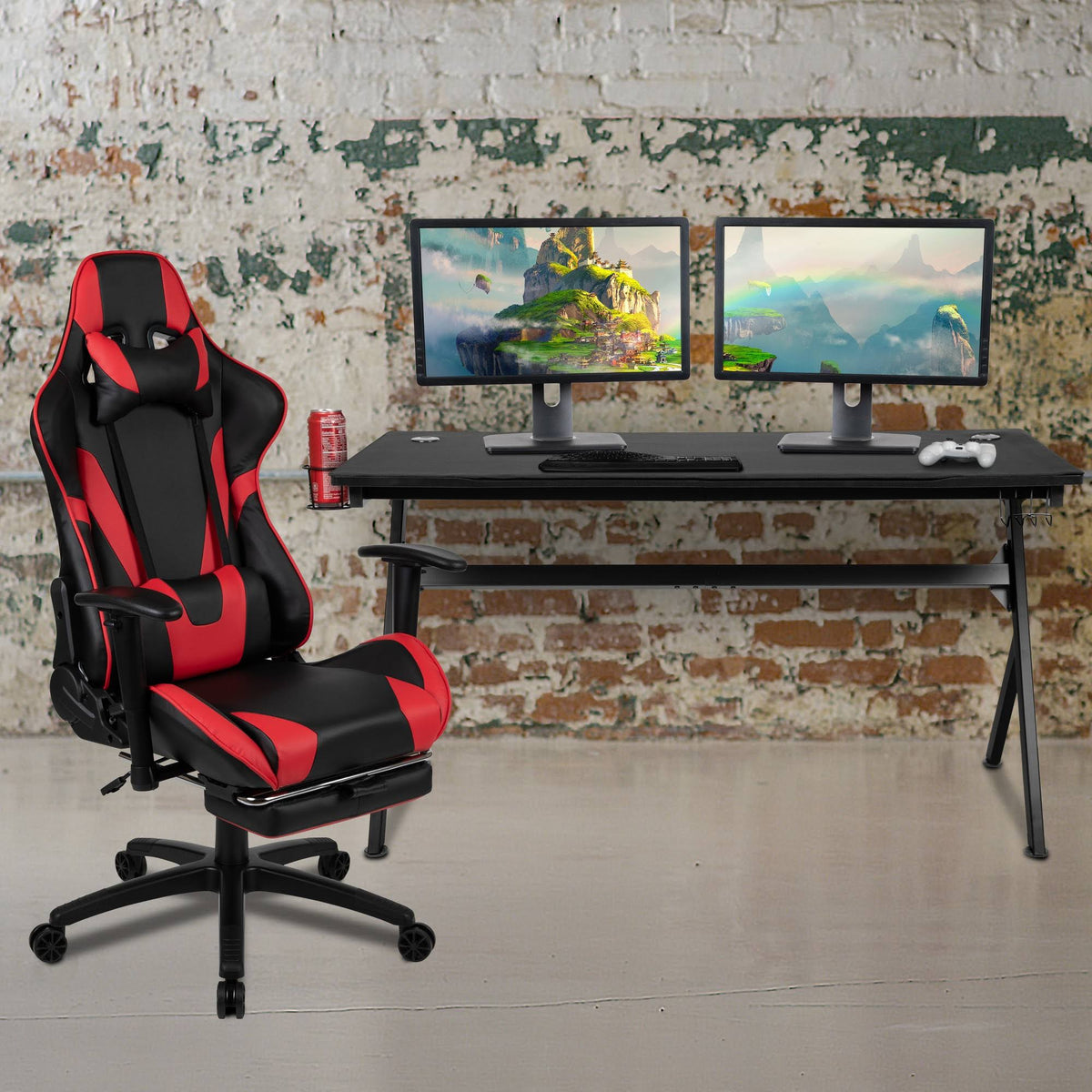 Gaming Desk and Reclining Gaming Chair Set with Cup Holder and Headphone Hook V352