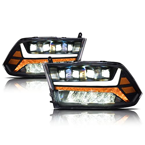 Black Amber Crystal Headlights With LED Light Bar Q515