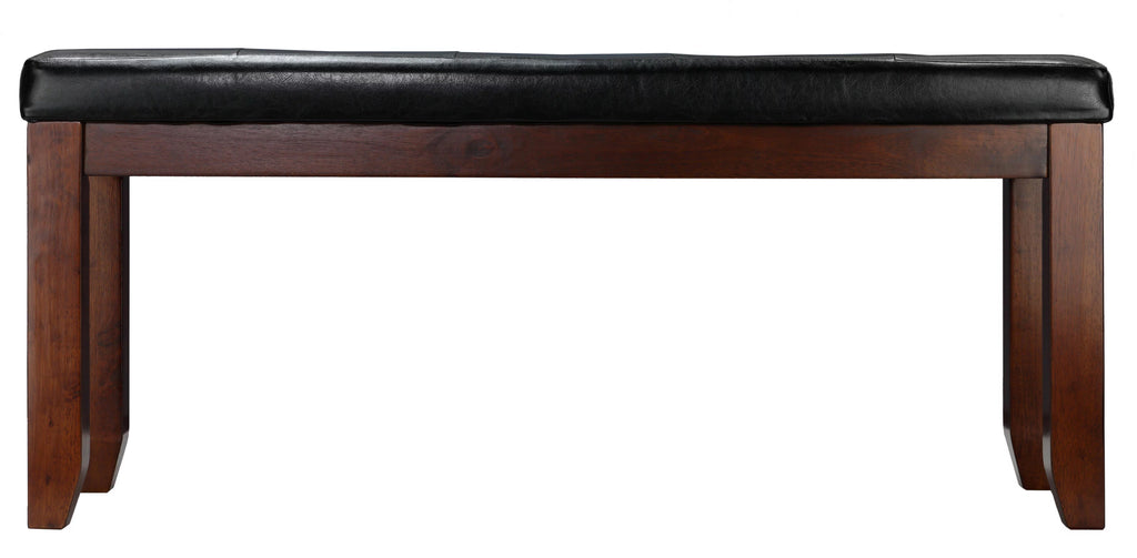 Solid Wood Tufted Black Faux Leather Dining Bench I14649