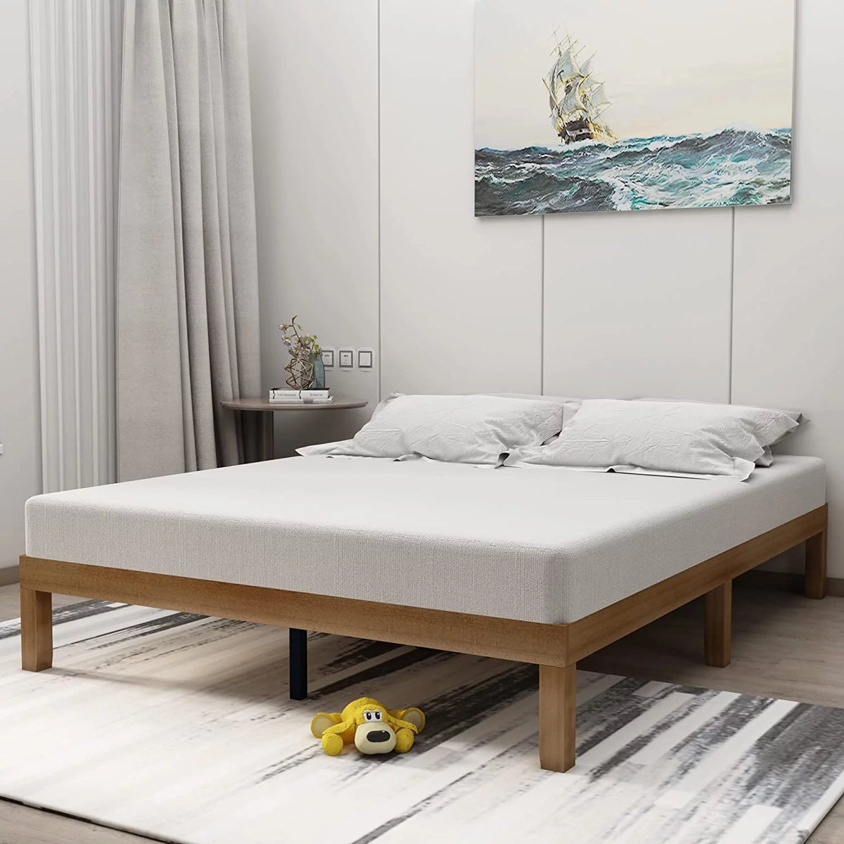 Queen Size Wood Platform Bed Frame with 10 Legs B590