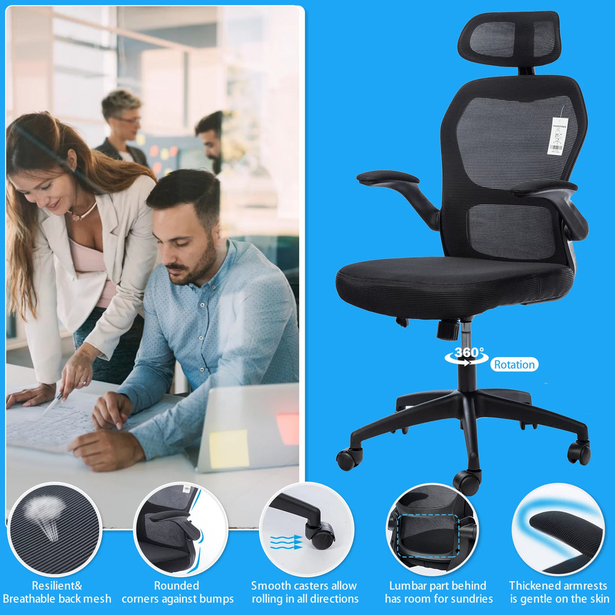 Black Ergonomic Office Chair with Lumbar Support W642
