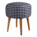 Black Plush Ottoman with Wooden Legs W718