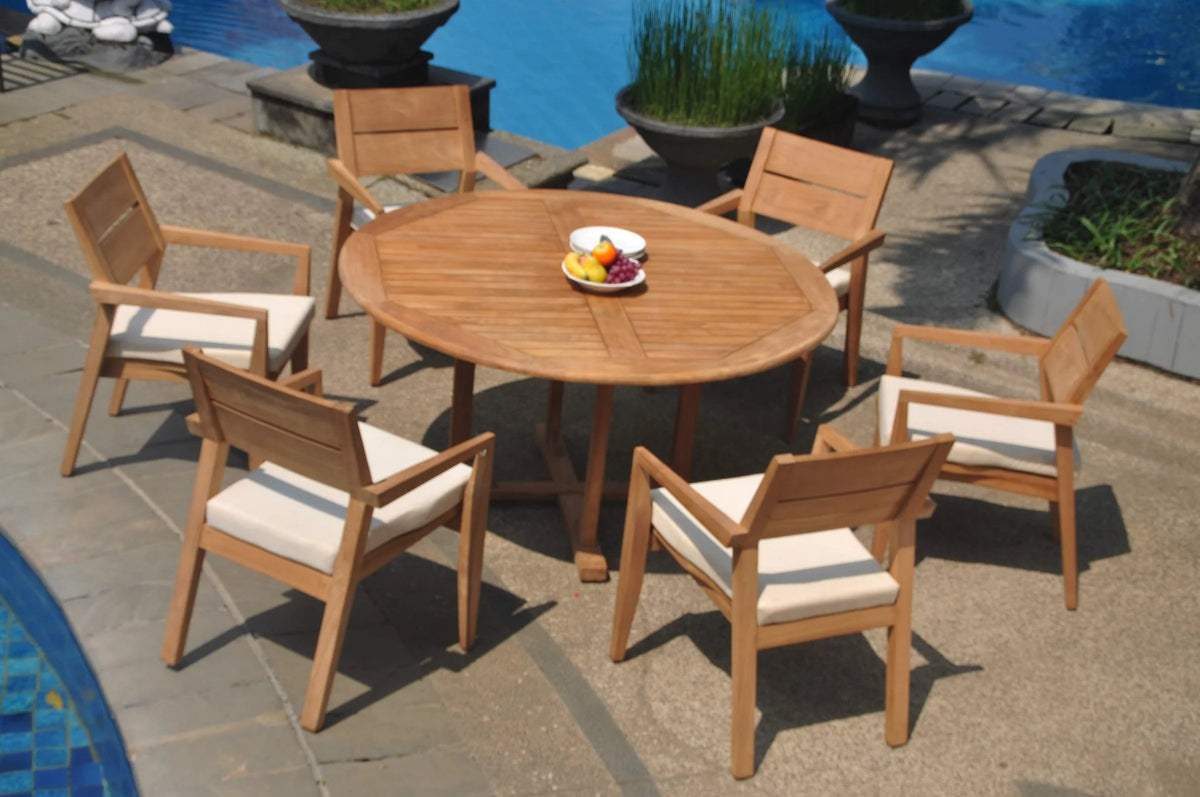 Grade-A Teak 7 Pc Dining Set with 6 Stacking Arm Chairs I33407