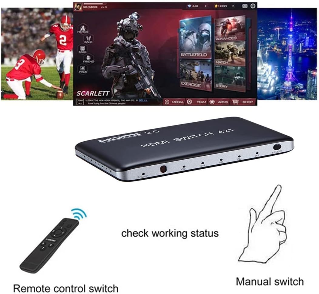 4 Port HDMI Switch HDMI2.0 4K@60Hz with IR Wireless Remote Control, Pack of 2 O43823