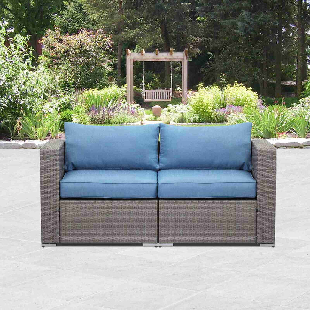 Blue Wicker Outdoor Loveseat Set Y3298