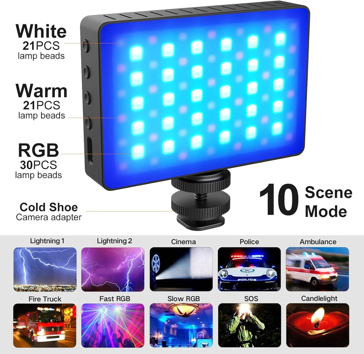 0-360 Full Color RGB Video Light, Portable LED Camera Lights Panel, 3000mAH Rechargeable, Pack of 2 Y79883