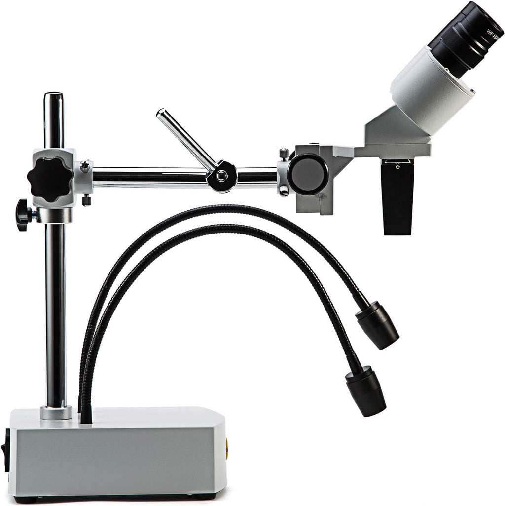 Professional Dissecting Binocular Stereo Microscope, WF10x WF20x Eyepieces, 10X 20X Magnification, 1X Objective, LED Lighting, Boom-Arm Stand K694882